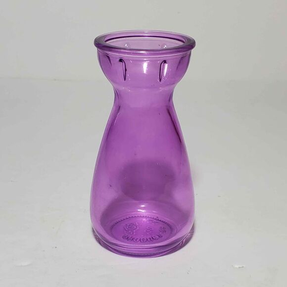 3 Small Glass Bud Vase Set Purple Blue Green - Picture 4 of 7